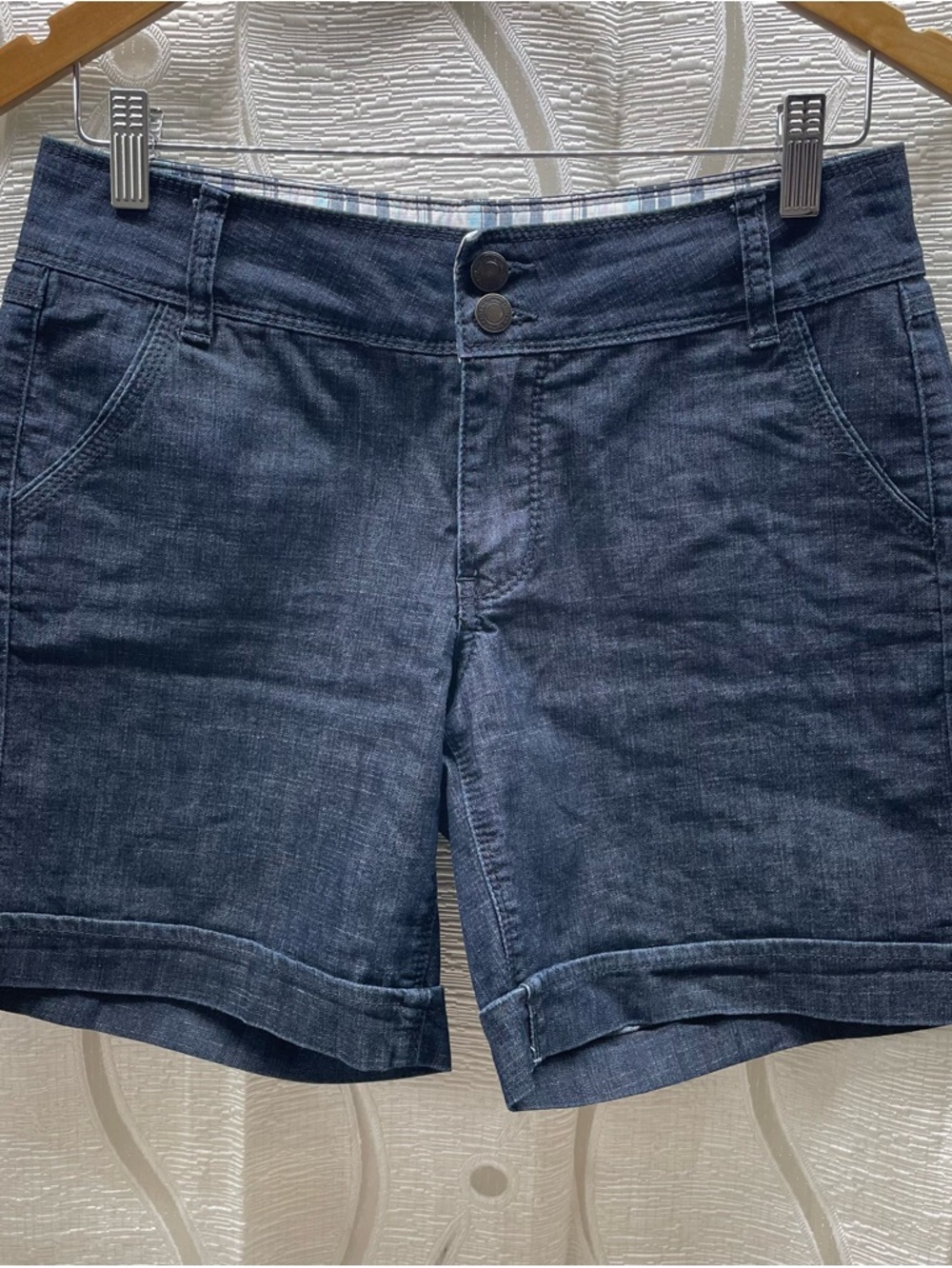 Santana Jeans Denim Shorts‎ Womens Blue Excellent Dark Wash Cuffed Double Button
